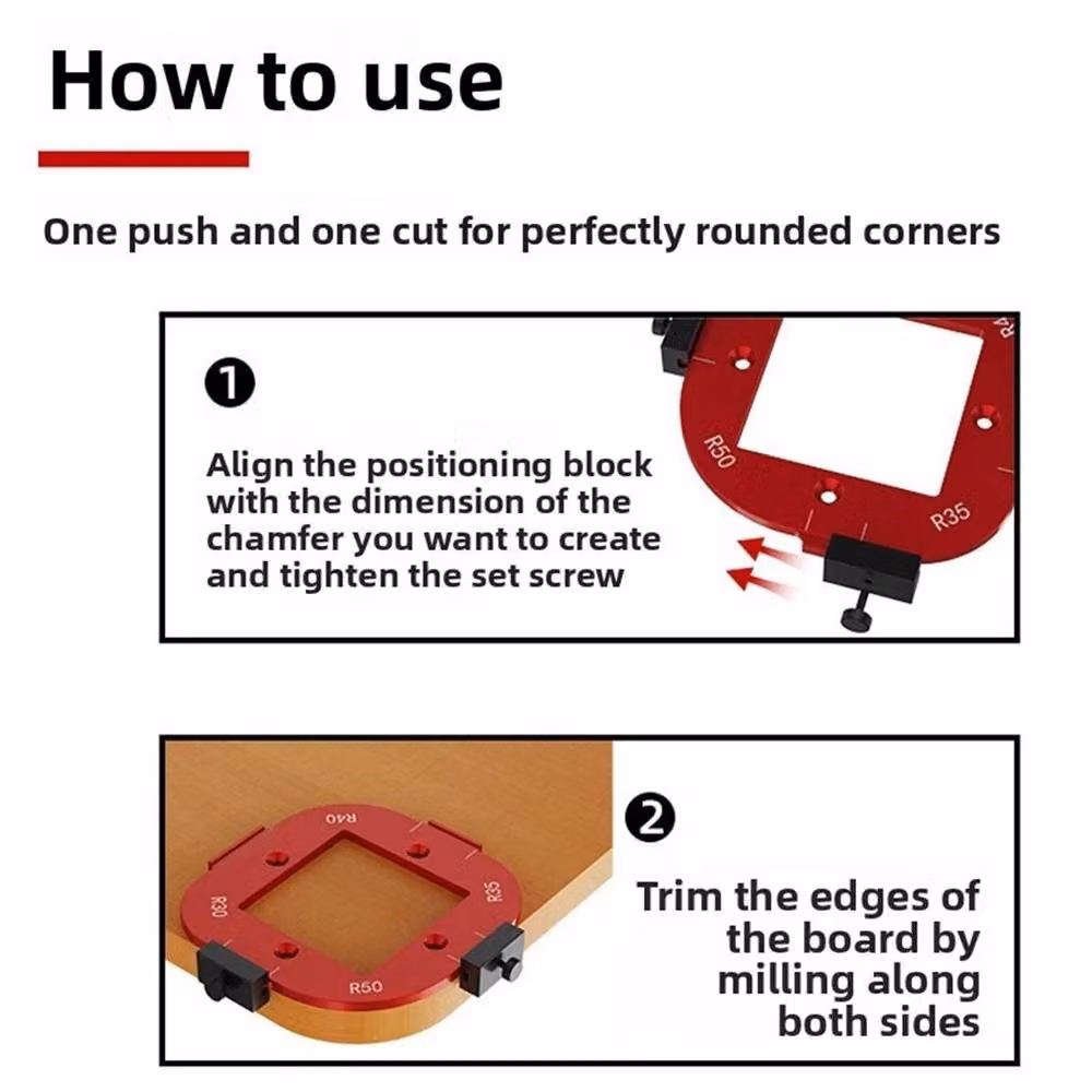 Kelvenix 2-Piece 4-in-1 Aluminum Alloy Woodworking Corner Radius Router Jig in Red – 6