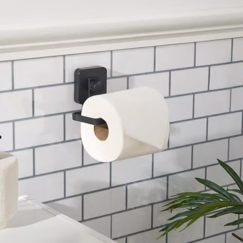 OHS Black Metal Suction Toilet Roll Holder and Wall Mounted Tissue Organiser – 1