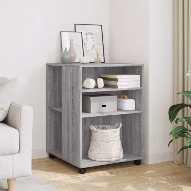 Berkfield Home Side Table with Wheels in Grey Sonoma, W: 55 cm, D: 60 cm, H: 78 cm