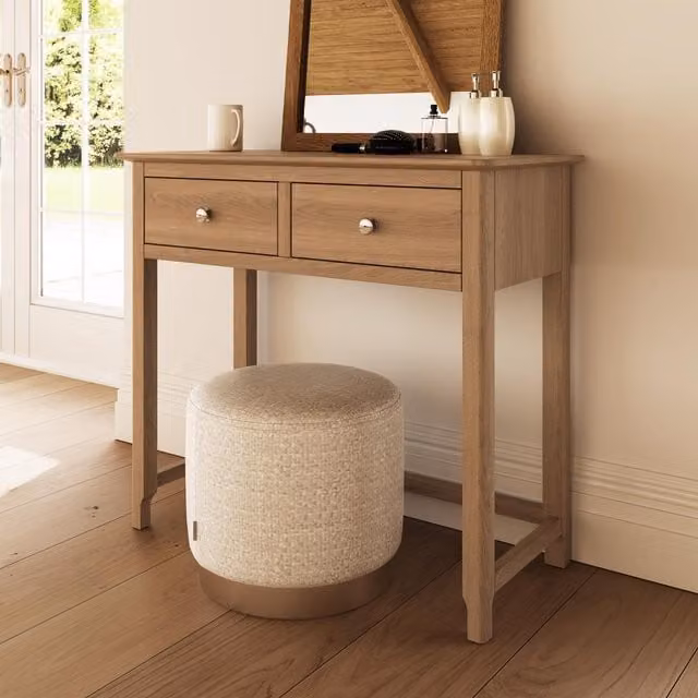 Taberno Modern 2 Drawer Dressing Table in Oak and Brown, W/D/H: 80 x 40 x 90 cm