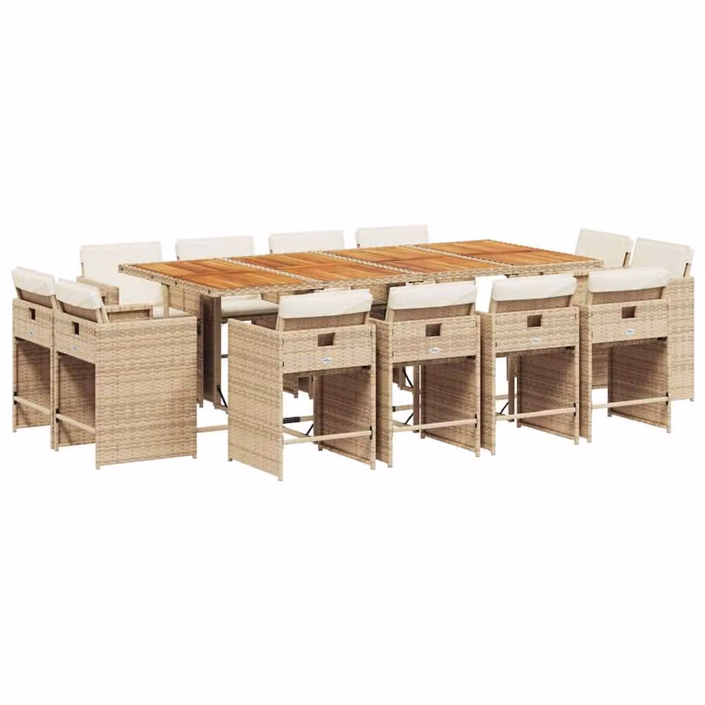 Berkfield Home 13 Piece Garden Dining Set with Beige Poly Rattan Cushions – 2