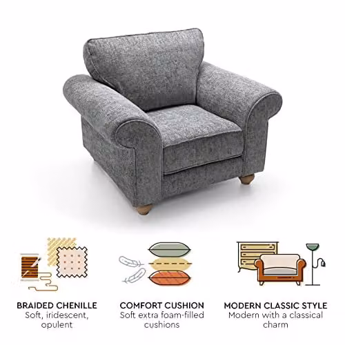 Abakus Direct Ingrid Armchair in Steel Grey with Braided Chenille Fabric, W/D/H: 115 x 95 x 90 cm – 2