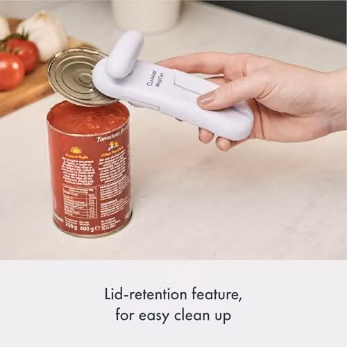 Culinare Magican White Manual Can Opener with Ergonomic Grip and Stainless Steel Safety Edge – 3
