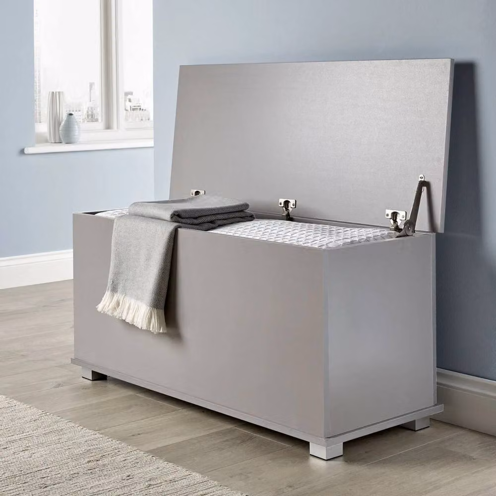 NESTLUNE Grey Wooden Storage Trunk for Toys, Bedding or Blankets, W: 100 cm, D: 15 cm, H: 15 cm – 2
