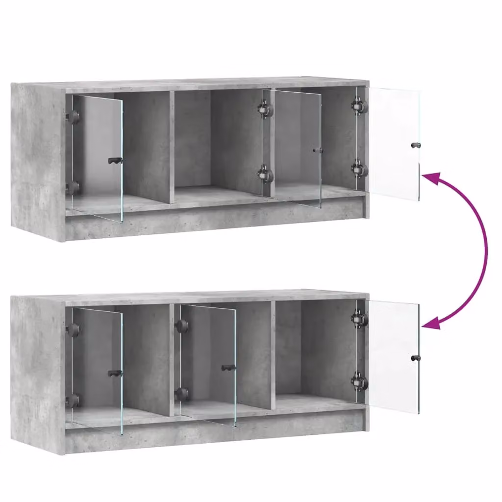 Berkfield Home TV Cabinet with Glass Doors in Concrete Grey, W/D/H: 102 x 37 x 42 cm – 3