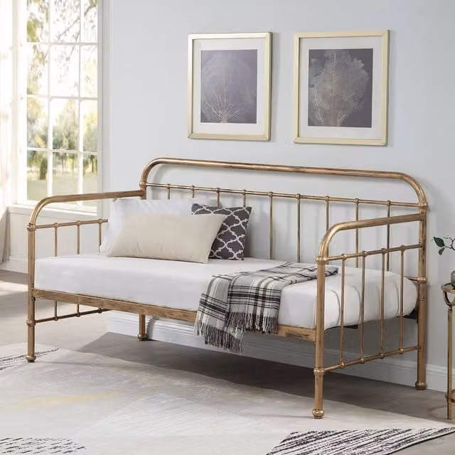 SlumberWorx Ickleford Industrial Metal Day Bed Frame in Gold