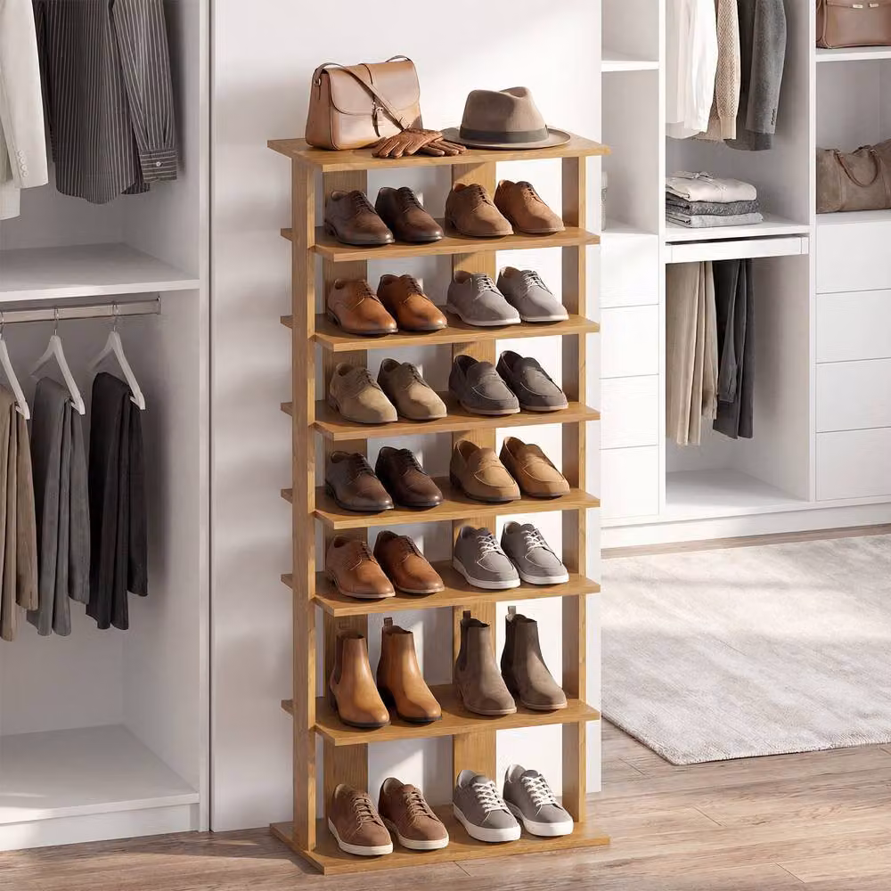 Costway 7-Tier Wooden Shoe Rack and Storage Organiser in Natural – 3