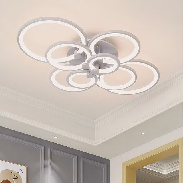 Komore Round Minimalist LED Semi Flush Ceiling Light in White with Dimmable Control