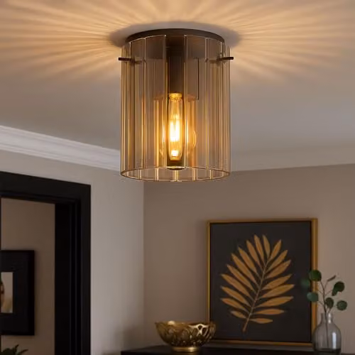 Globo Lighting Tulivar Cylindrical Ceiling Light in Grey and Amber Glass – 2