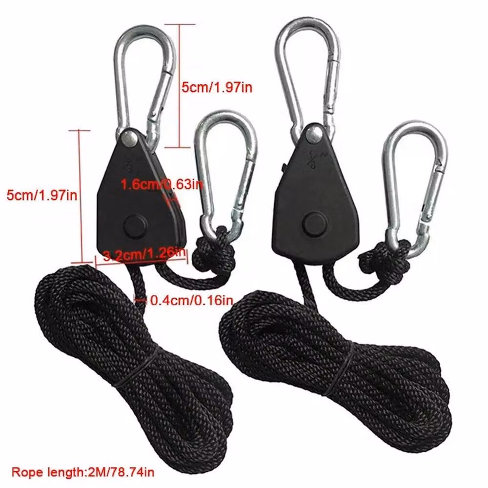 Havendro 8-Piece Black Adjustable Rope Ratchet Hanger Set for Grow Lights – 2