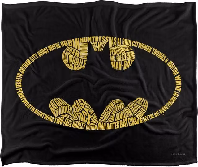 DC Comics Batman Word Logo Blanket in White and Black, W: 152 cm, D: 127 cm – 1