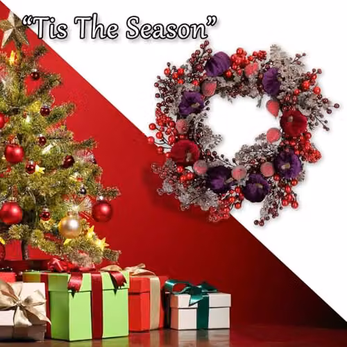 VFM e-Store Christmas Wreath Decoration in Multicolour, Red and Purple, W: 41 cm, H: 38 cm – 5