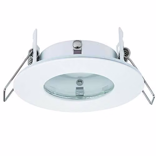 Loops IP65 Round Slim Recessed Ceiling Downlight, Matt White and Transparent Glass, GU10 LED Compatible, Moisture Resistant for Bathroom and Kitchen