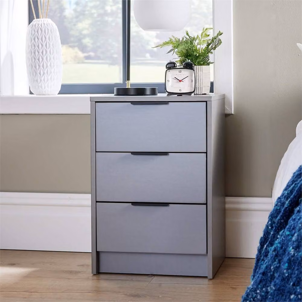 NESTLUNE Grey 3 Drawer Metal Bedroom Storage Unit W/D/H: 100 x 15 x 15 cm – 2