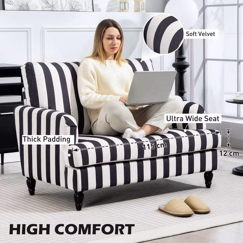 FORGEVIO Modern Striped Tub Cuddle Chair in Black and White with Armrests – 6