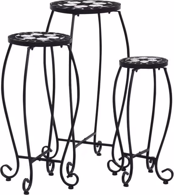 Berkfield Home Mosaic Nesting Tables, 3 Piece Set in Black and White Ceramic with Powder Coated Steel Frames – 1