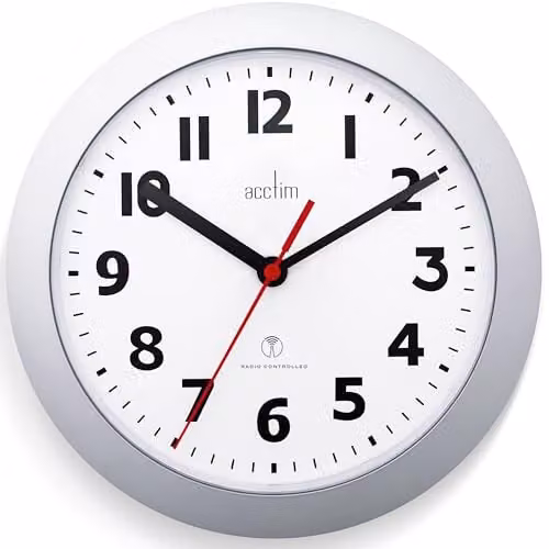 Acctim Parona Radio Controlled Analog Wall Clock, Silver and Black, Diameter: 23 cm