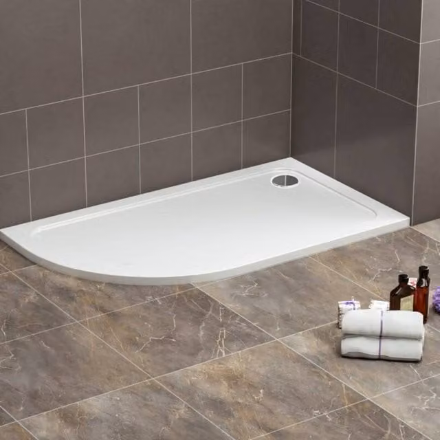 Bathroom Kingdom Oliver Stone Left Quadrant Corner Shower Tray, White, W: 120 cm, D: 90 cm