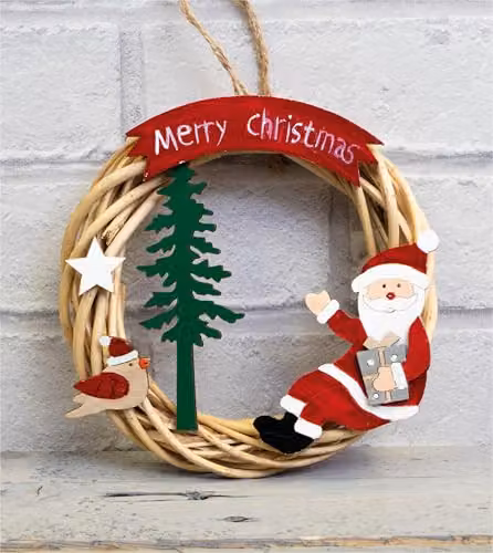 Netagon Battery Powered Red Wicker Christmas Wreath with Star Decorations, Diameter: 30 cm – 4