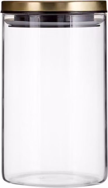 Freska Airtight Glass Storage Jar with Gold Lid, 0.95 l, Gold and Transparent