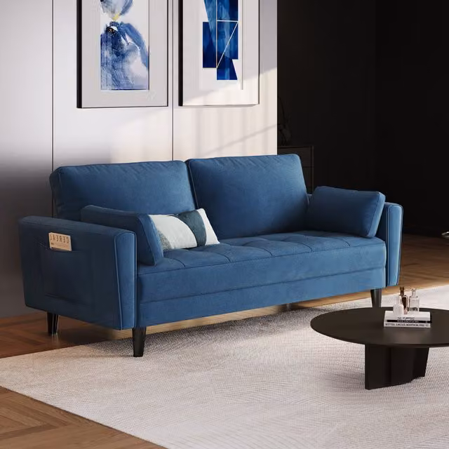 Yaheetech 2 Seater Upholstered Fabric Sofa Couch in Blue with 2 Scatter Cushions