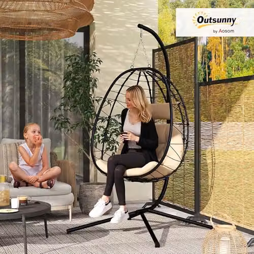 Outsunny Folding Hanging Egg Chair for Outdoor and Indoor Use in Brown or Beige – 2