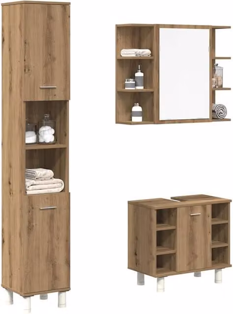 Berkfield Home 3 Piece Modern Bathroom Furniture Set in Artisan Oak Brown