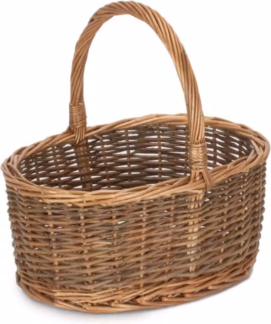 Red Hamper Oval Unpeeled Wicker Shopping Basket in Brown, W/D/H: 37.0 x 30.0 x 17.0 cm