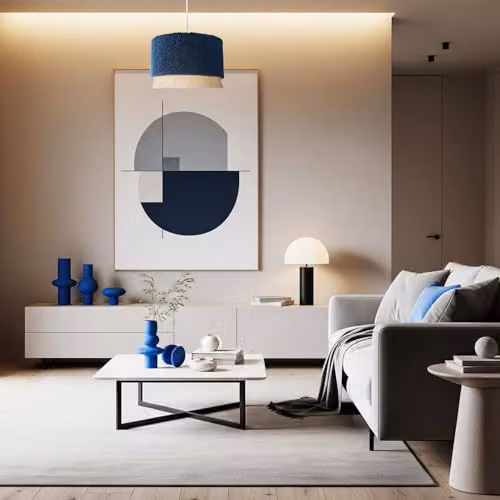 Happy Homewares Vintage Blue and White Fabric Cylinder Lamp Shade with Reducer Ring, W/D/H: 16 x 16 x 30 cm – 3