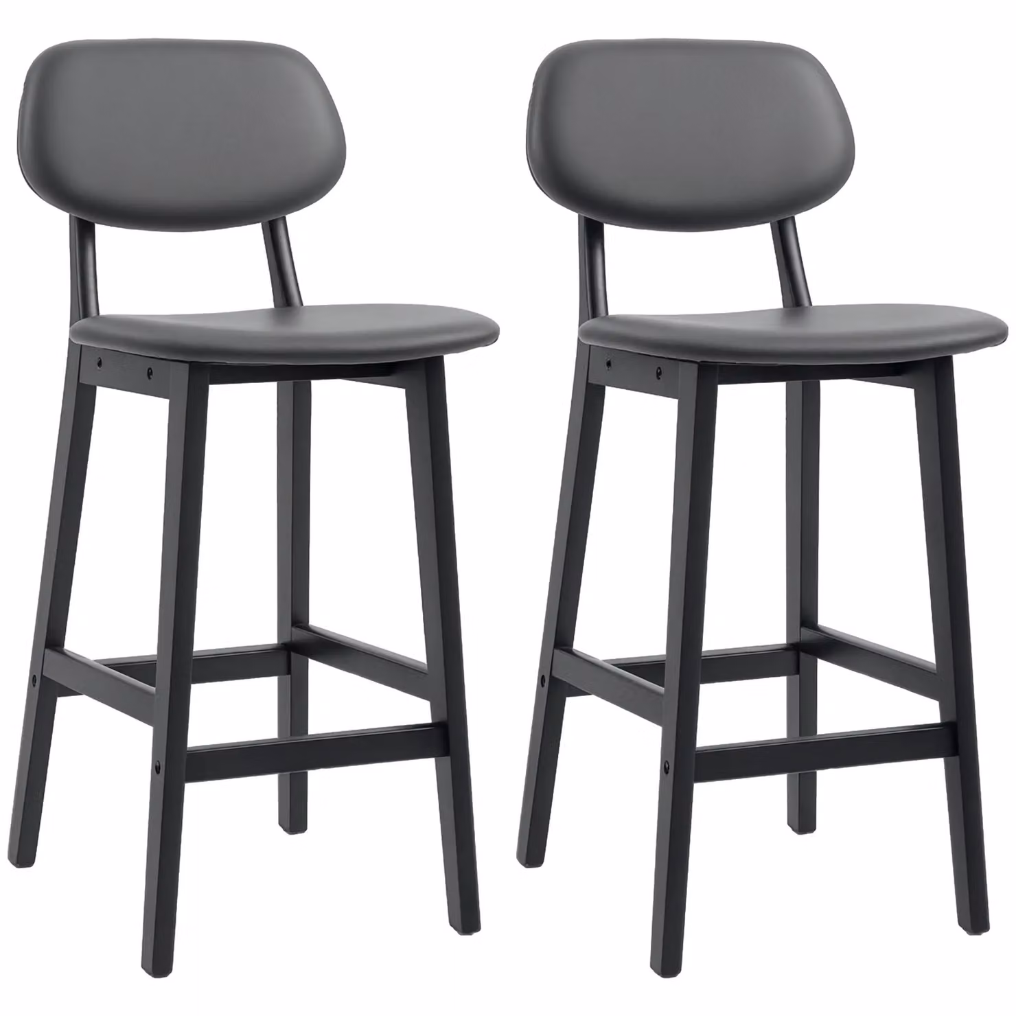 HOMCOM Set of 2 Breakfast Bar Stools with Dark Grey PU Leather and Wood Legs – 2