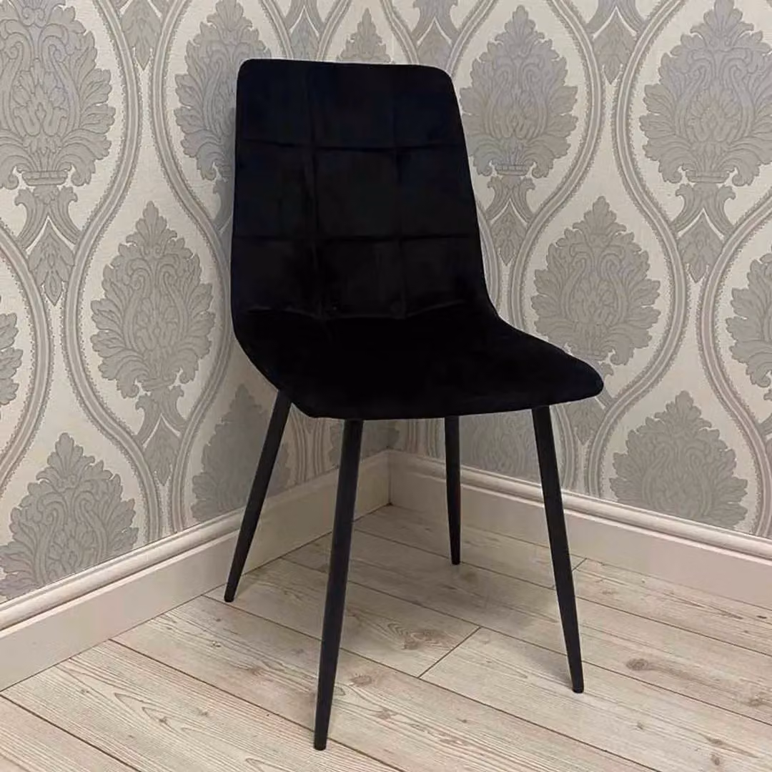 M S L Black Velvet Fabric Dining Chair with Metal Legs, W: 44 cm, D: 52 cm, H: 86 cm – 3