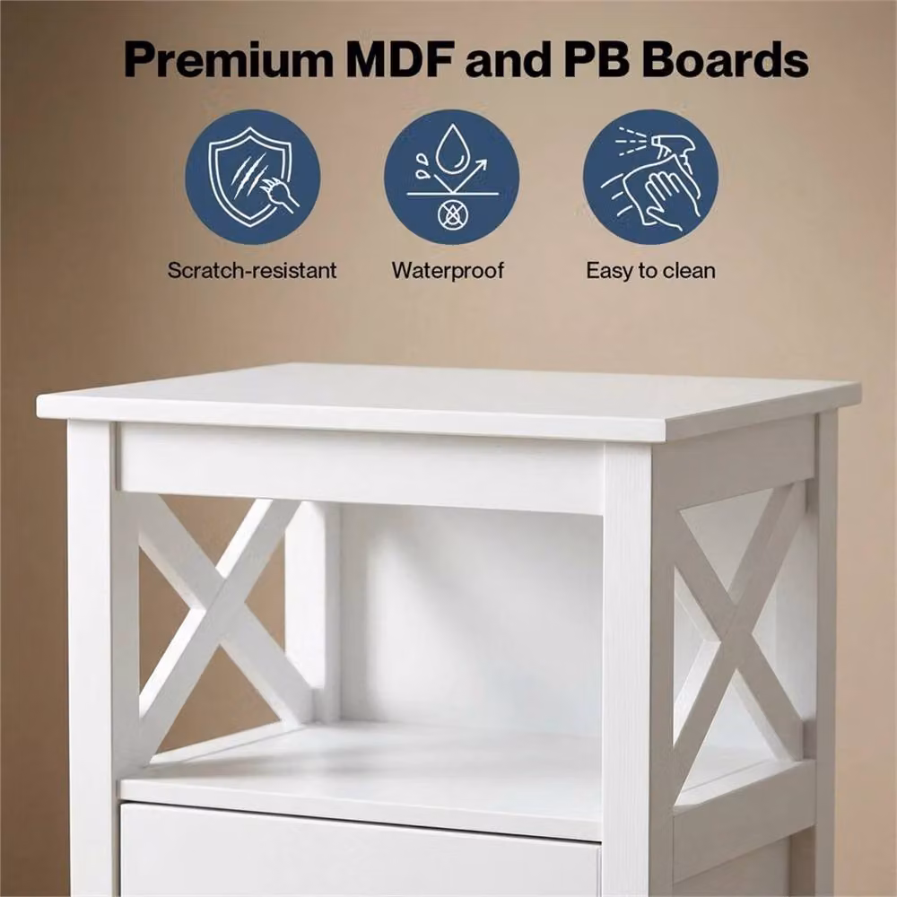 Nordara White Wooden Bedside Table with 2 Drawers – 3