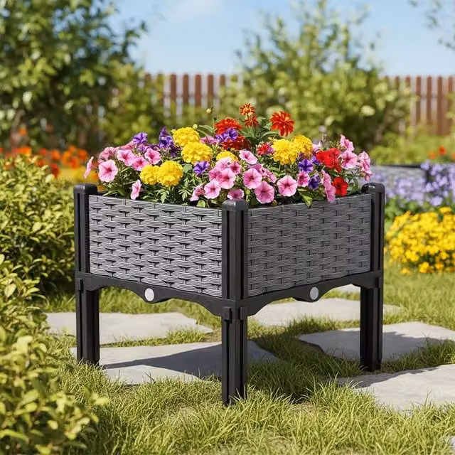 NESTLUNE Grey Elevated Raised Garden Bed Planter, W/D/H: 40 x 40 x 36 cm