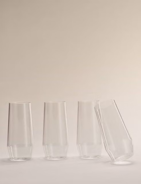M&S Set of 4 Transparent Angular Picnic Hi Ball Tumbler Glasses