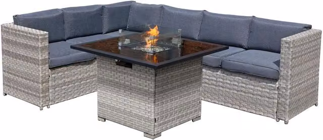Oseasons Acorn Rattan 6 Seat Corner Firepit Sofa Set in Dove Grey