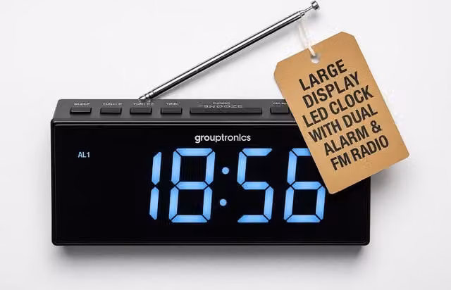 Denver Large Digit Digital Alarm Clock Radio with FM Radio and Brightness Control in Black