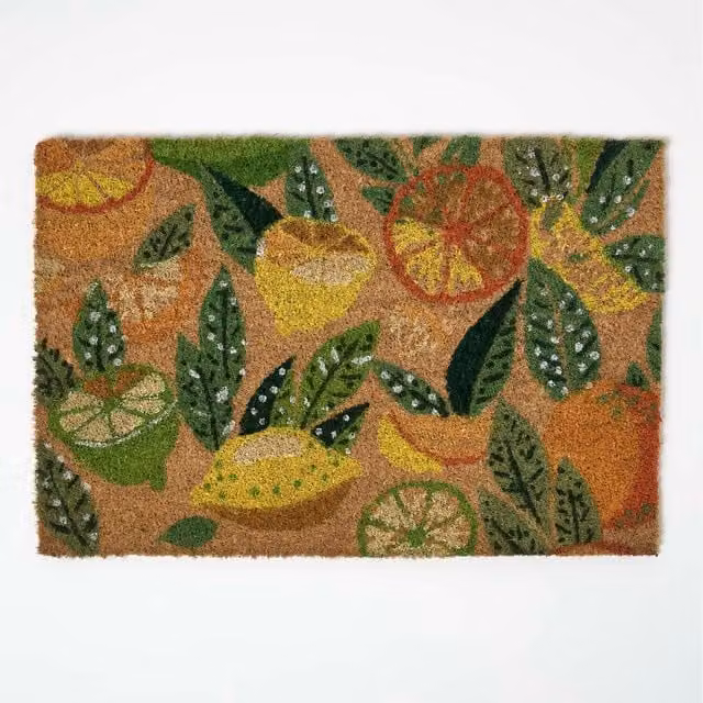 Homescapes Citrus Non-Slip Coir and PVC Doormat, Multicolour, W/D: 60 x 40 cm