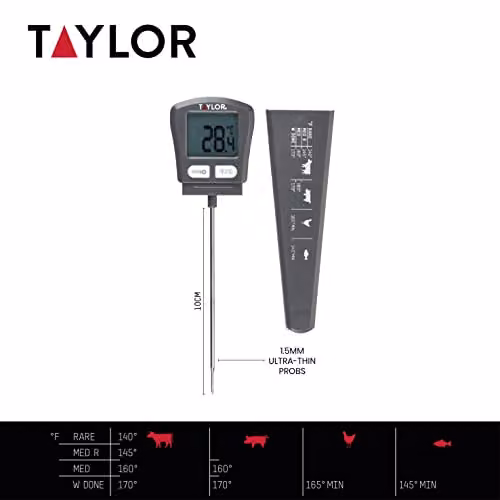 Taylor Pro USB Rechargeable Instant Read Digital Meat Thermometer in Black or Grey, W/D/H: 20.5 x 2.5 x 5.7 cm – 2