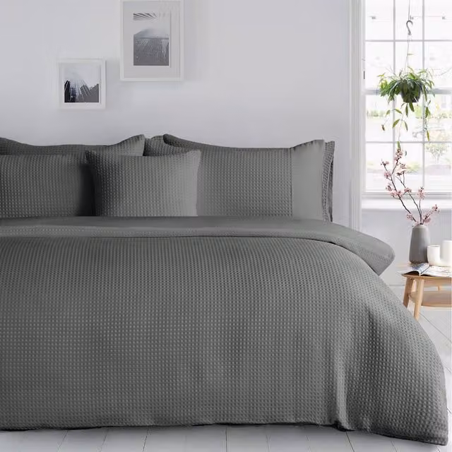Velosso Classic Plain Duvet Set and Pillowcase in Grey Anthracite, W/D/H: 90 x 190 cm