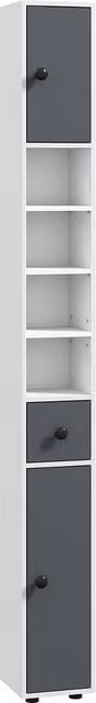 Kleankin Tall Slim White Bathroom Cabinet with Open Shelves and 2 Doors