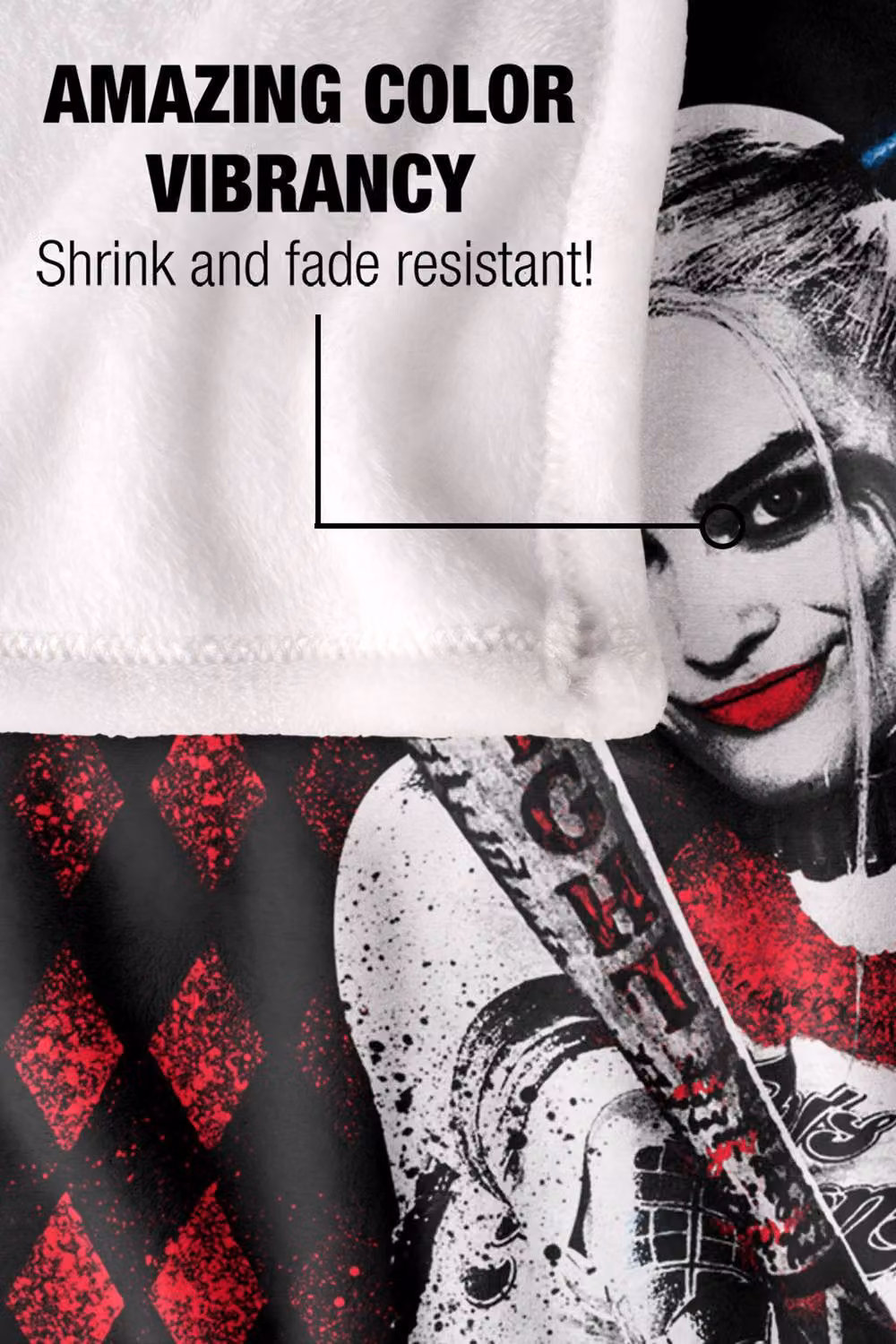 Warner Bros. Suicide Squad Harley Bat Super Soft Silky Touch Throw Blanket, Extra Large, Multicolour and Black – 4