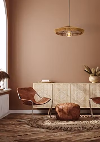 Lucide Yunkai Dimmable Adjustable Height Pendant Light in Brown Rattan and Paper, Diameter: 50 cm – 2