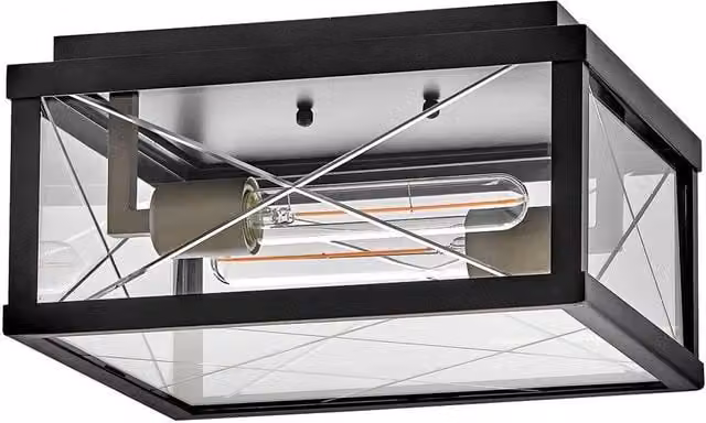 Netlighting Monte Porch Black Ceiling Flush Garden Lantern with Transparent Glass and Metal, IP44 – 1