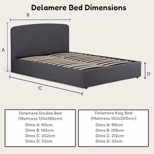 OAT Home Delamere Modern Upholstered Ottoman Storage Bed Frame, Anthracite Grey, W/D/H: 180 x 200 x 158 cm – 8