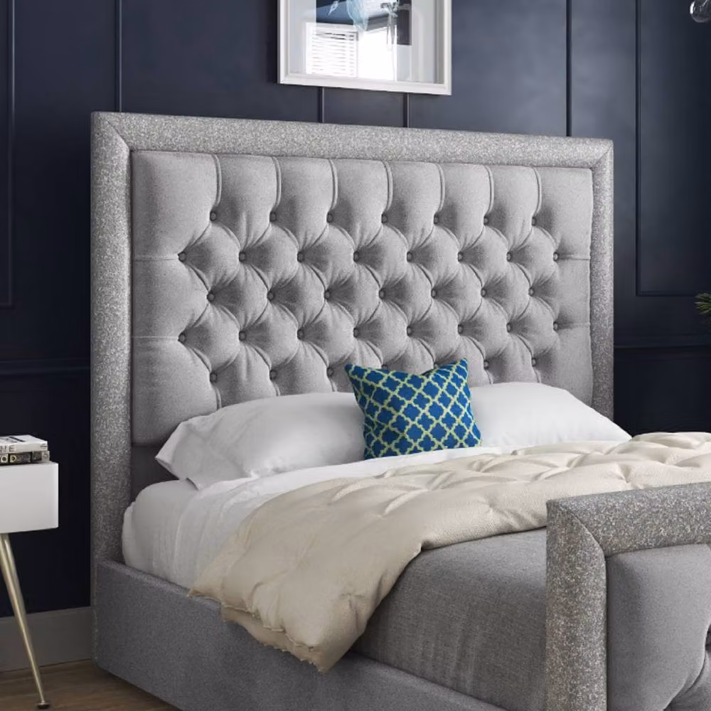 KDMD Wolston Grey Soft Velvet Upholstered Designer Bed Frame W: 140 cm, D: 200 cm, H: 137 cm – 3