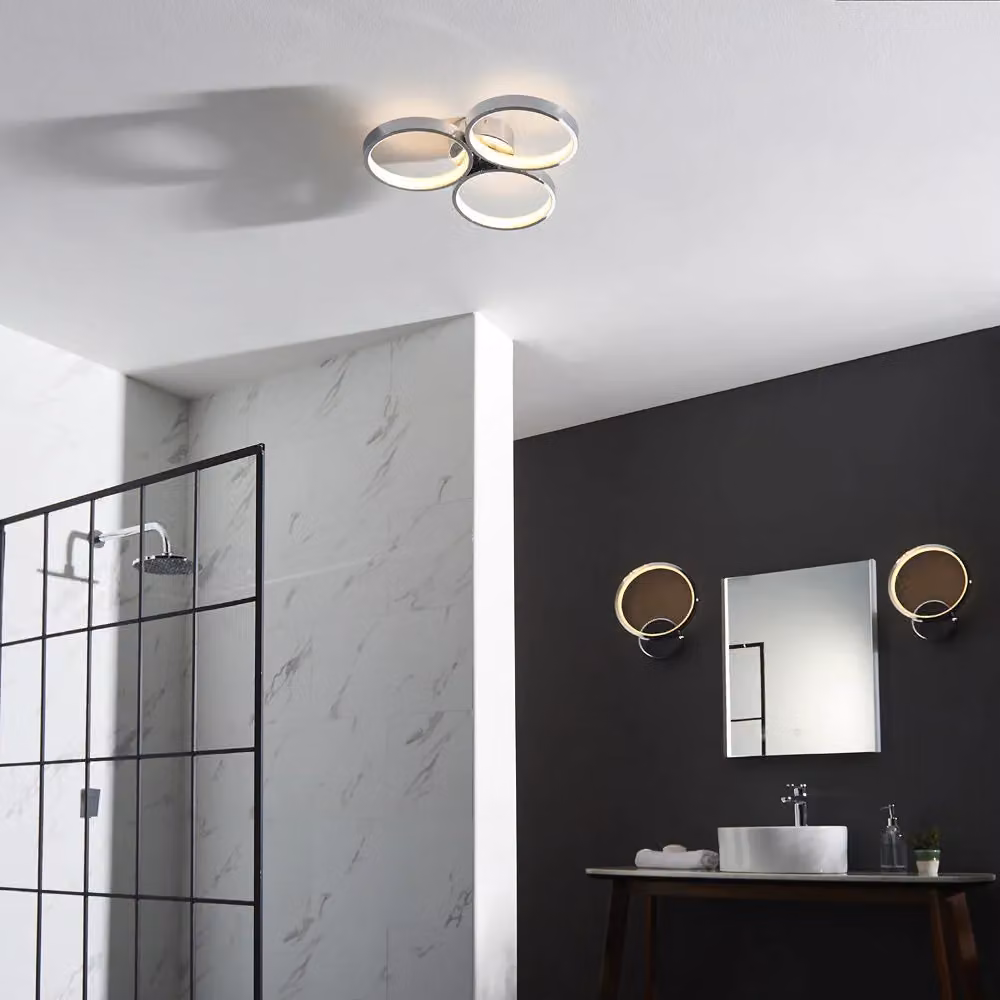 Loops Modern Multi Arm LED Semi Flush Bathroom Ceiling Light in Chrome and White – 3