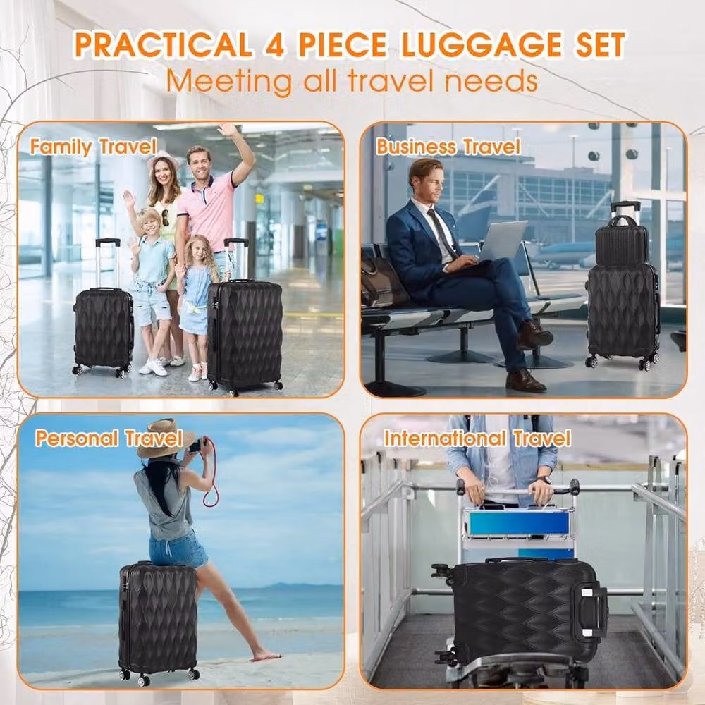Lishetimig 4-Piece ABS Hard Shell Luggage Set in Black – 6