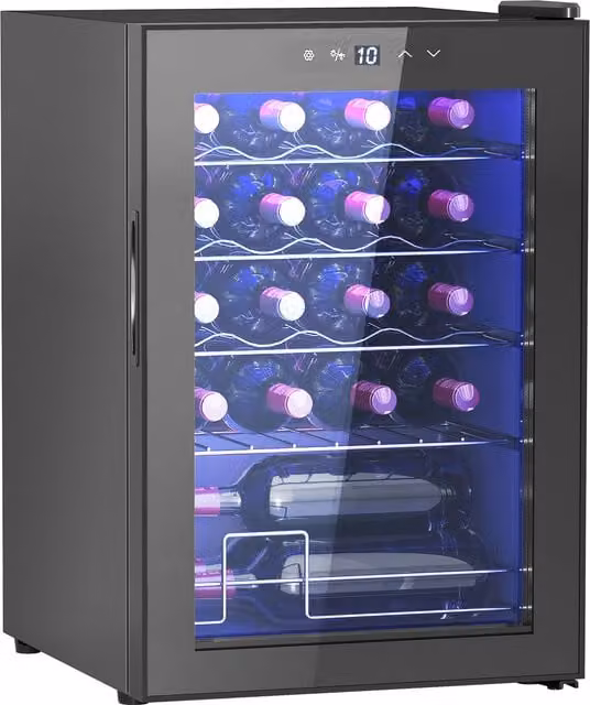 HOMCOM Black Countertop Compressor Wine Fridge with Glass Door, 20 Bottle Capacity, 5-18C