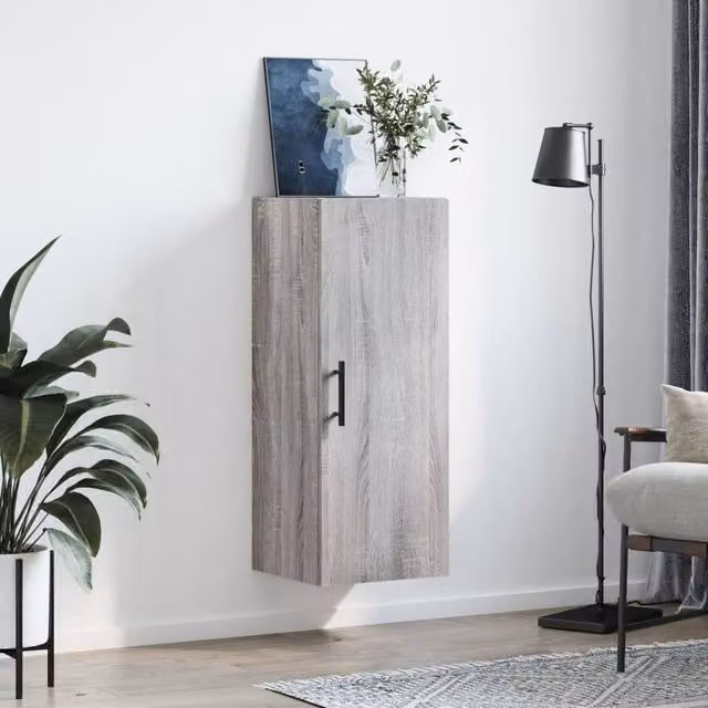 Berkfield Home Wall Mounted Cabinet in Grey Sonoma, W/D/H: 34.5 x 34 x 90 cm