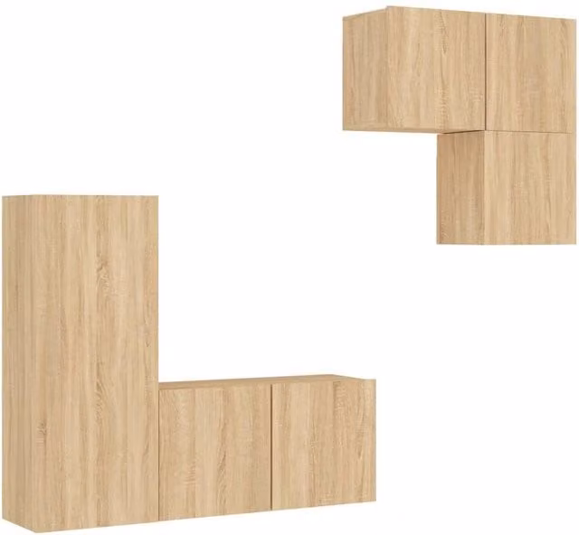 Berkfield Home 4 Piece TV Wall Unit Set in Sonoma Oak and Tan Engineered Wood